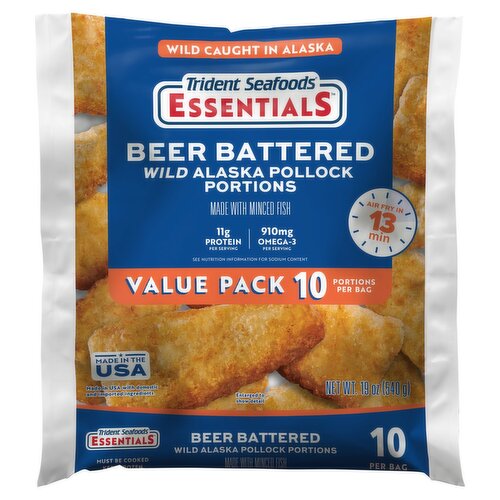 Trident Seafoods Essentials Beer Battered Wild Alaska Pollock Portions Value Pack, 10 count, 19 oz