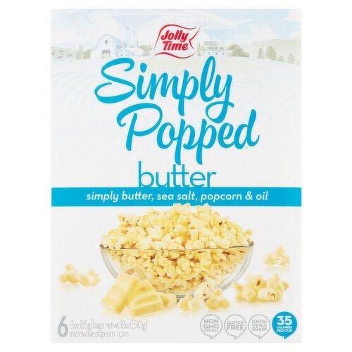 Jolly Time Simply Popped Butter Microwave Popcorn, 3 oz, 6 count