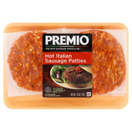 Premio Hot Italian Sausage Patties, 16 oz