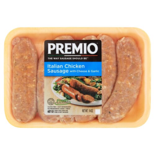 Premio Italian Chicken Sausage with Cheese & Garlic, 5 count, 14 oz