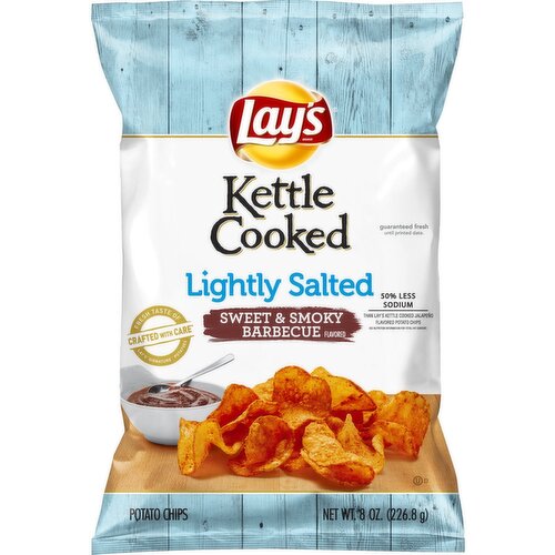 Lay's Kettle Cooked Potato Chips Lightly Salted Sweet & Smoky Barbecue 8 Oz