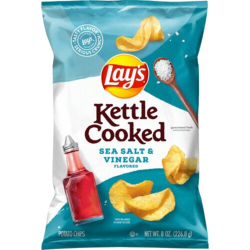 Lay's Kettle Cooked Potato Chips Sea Salt & Vinegar Flavored 8 Oz