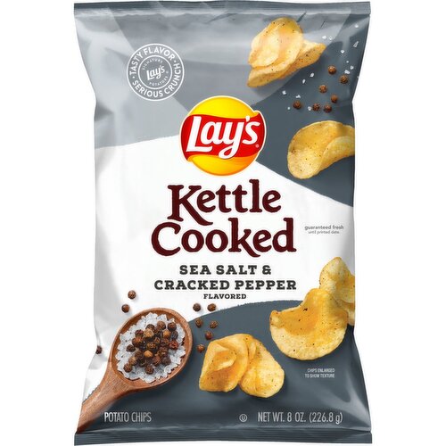 Lay's Kettle Cooked Potato Chips Sea Salt & Cracked Pepper Flavored 8 Oz