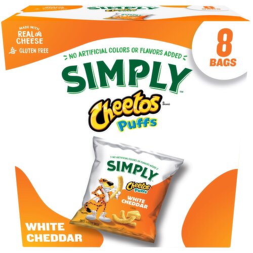 Cheetos Simply Puffs Cheese Flavored Snacks White Cheddar Flavored 7/8 Oz, 8 Count