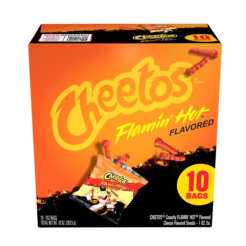 Cheetos Crunchy Cheese Flavored Snacks Flamin' Hot Flavored 1 Oz, 10 Count