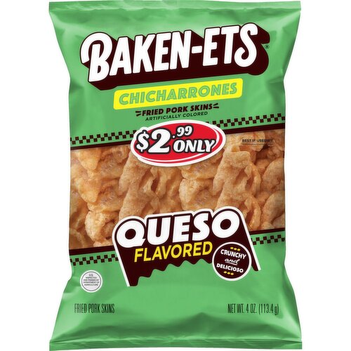 Baken-ets Chicharrones Fried Pork Skins Queso Flavor 4 Oz