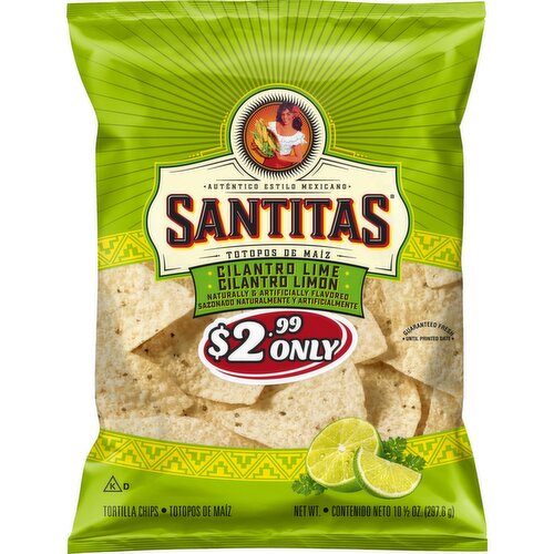 Santitas Tortilla Chips Cilantro Lime Naturally and Artificially Flavored 10 1/2 Oz