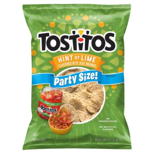 Tostitos Hint of Lime Flavored Bite Size Rounds Tortilla Chips Party Size!, 17 oz