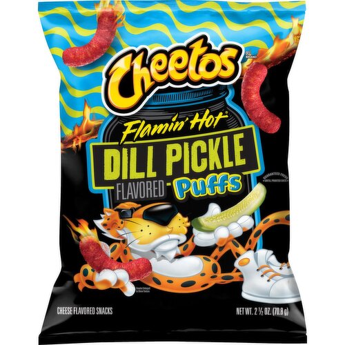 Cheetos Puffs Cheese Flavored Snacks Flamin Hot Dill Pickle Flavored 2 1/2 Oz