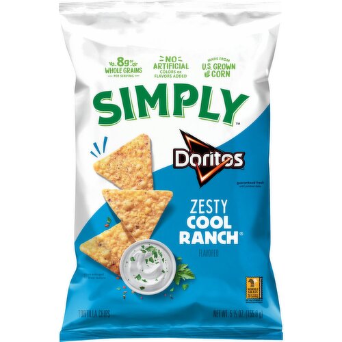 Doritos Simply Tortilla Chips Zesty Cool Ranch Flavored 5 1/2 Oz