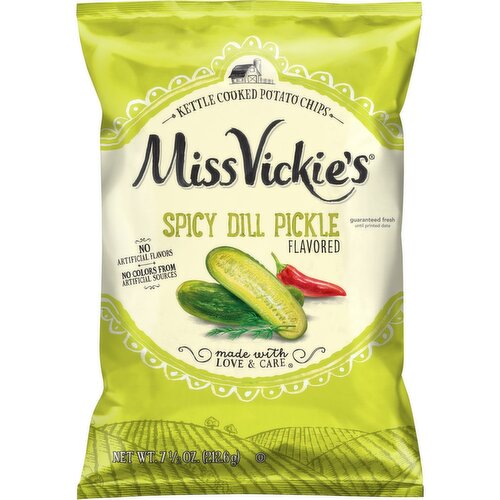 Miss Vickie's Kettle Cooked Potato Chips Spicy Dill Pickle Flavored, 7 1/2 Oz