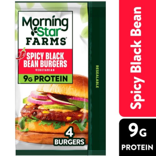 MorningStar Farms Spicy Black Bean Plant-Based Burgers, 4 count, 9.5 oz