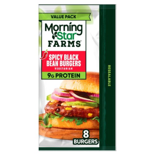 MorningStar Farms Spicy Black Bean Vegetarian Burgers Value Pack, 8 count, 18.9 oz