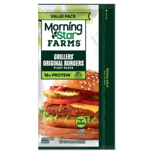 MorningStar Farms Grillers Original Plant-Based Burgers Value Pack, 8 count, 18 oz