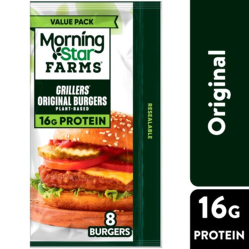 MorningStar Farms Grillers Original Plant-Based Burgers Value Pack, 8 count, 18 oz