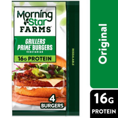 MorningStar Farms Grillers Prime Plant-Based Burgers, 4 count, 10 oz