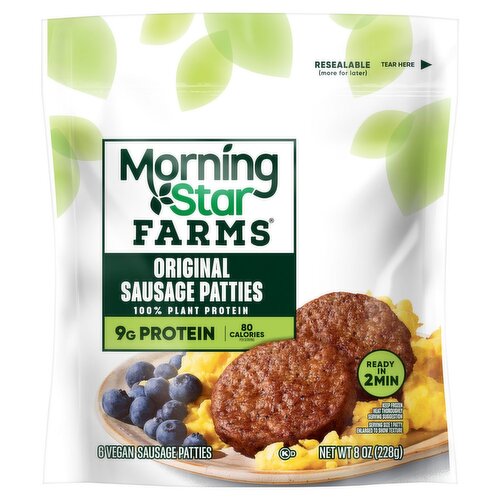 MorningStar Farms Original Vegan Sausage Patties, 6 count, 8 oz