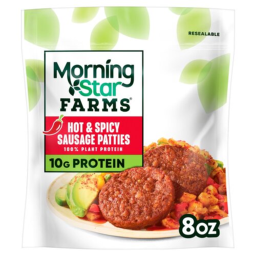 MorningStar Farms Hot & Spicy Vegan Sausage Patties, 6 count, 8 oz