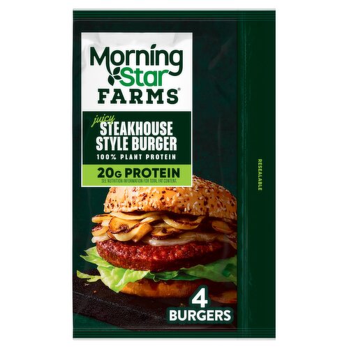 Morning Star Farms Juicy Steakhouse Style Vegan Burgers, 4 count, 16 oz