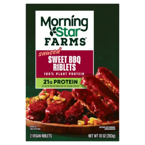 MorningStar Farms Sauced Sweet BBQ Vegan Riblets, 2 count, 10 oz