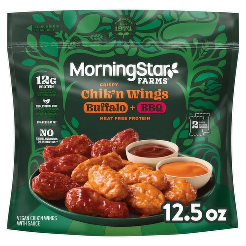 Kellogg's MorningStar Farms Crispy Buffalo + BBQ Vegan Chik'n Wings with Sauce, 12.5 oz