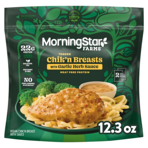 Kellogg's MorningStar Farms Tender Vegan Chik'n Breasts with Garlic Herb Sauce, 12.3 oz