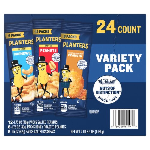 Planters Cashews and Peanuts Variety Pack, 24 count, 2 lb 8.5 oz