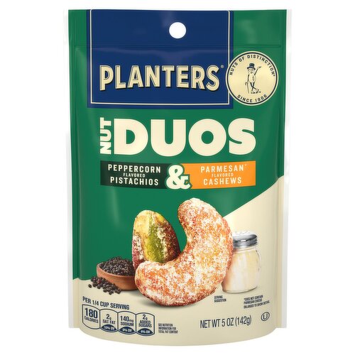 Planters Peppercorn Flavored Pistachios & Parmesan Flavored Cashews Nut Duos, 5 oz