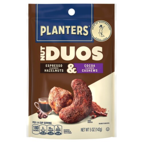 Planters Espresso Flavored Hazelnuts & Cocoa Flavored Cashews Nut Duos, 5 oz