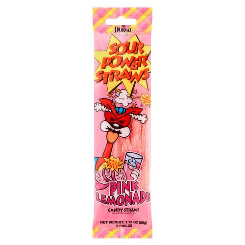 Dorval Sour Power Straws Pink Lemonade Candy Straws, 9 count, 1.75 oz