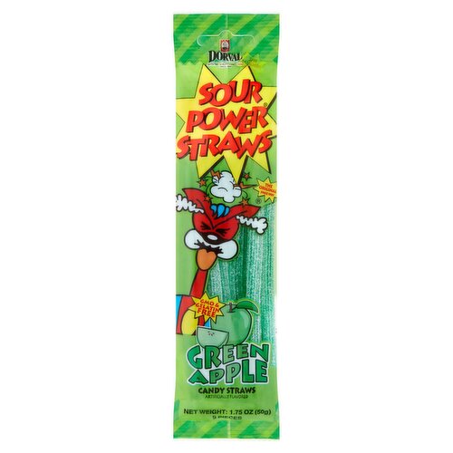 Dorval Sour Power Green Apple Candy Straws, 9 count, 1.75 oz