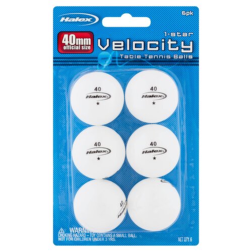 Halex 1-Star Velocity Table Tennis Balls, 6 count