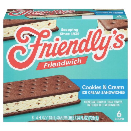 Friendly's Friendwich Cookies & Cream Ice Cream Sandwiches, 4 fl oz, 6 count