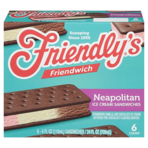 Friendly's Friendwich Neapolitan Ice Cream Sandwiches, 4 fl oz, 6 count