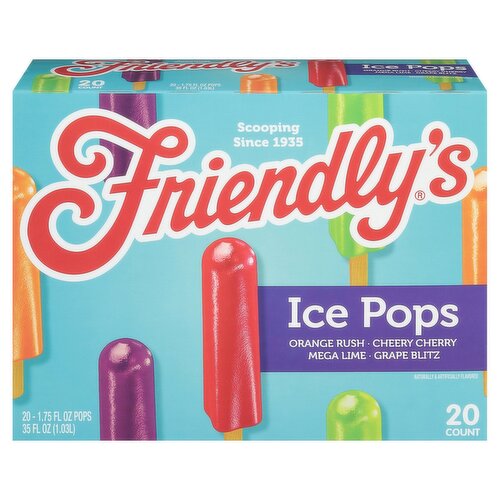 Friendly's Orange Rush, Cheery Cherry, Mega Lime, Grape Blitz Ice Pops, 1.75 fl oz, 20 count