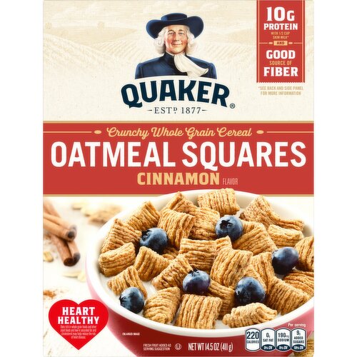 Quaker Oatmeal Squares Crunchy Oat Cereal Cinnamon 14.5 Oz