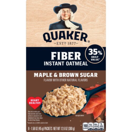 Quaker Instant Oatmeal Fiber Maple & Brown Sugar 1.58 Oz, 8 Count