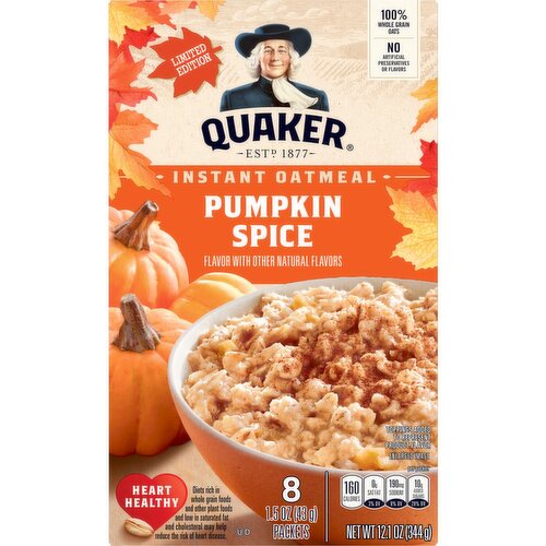 Quaker Pumpkin Spice Instant Oatmeal Limited Edition, 1.5 oz, 8 count