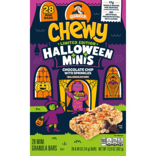 Quaker Chewy Halloween Minis Mini Granola Bars Chocolate Chip 0.49 Oz, 28 Count