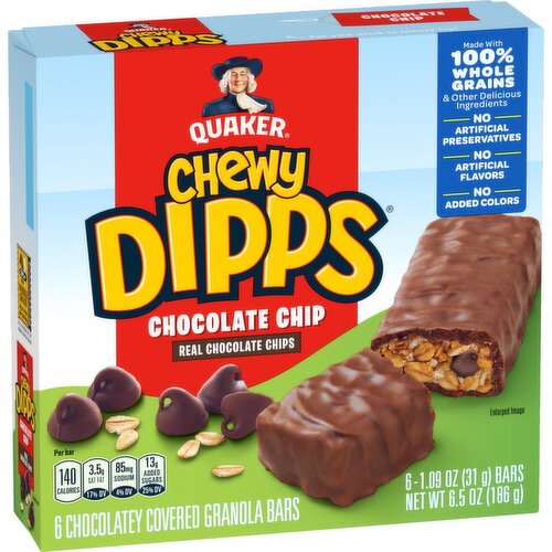 Quaker Chewy Dipps Chocolatey Covered Granola Bars Chocolate Chip 1.09 Oz 6 Count