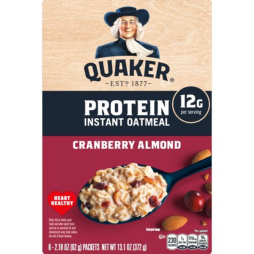 Quaker Protein Instant Oatmeal Cranberry Almond 13.1 Oz 6 Count