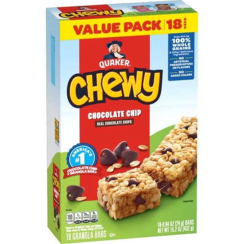 Quaker Chewy Granola Bars Chocolate Chip 0.84 Oz, 18 Count