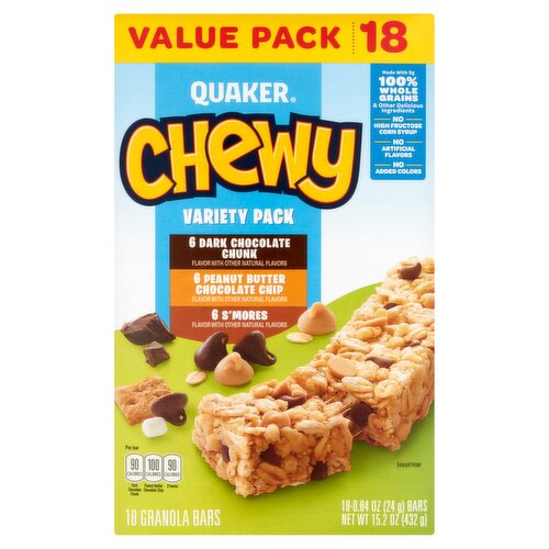 Quaker Chewy Granola Bars Variety Pack, 0.84 oz, 18 count