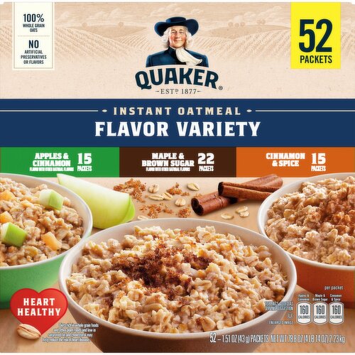 Quaker Instant Oatmeal Flavor Variety 1.51 Oz, 52 Count