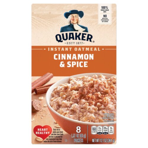 Quaker Cinnamon & Spice Instant Oatmeal, 1.51 oz, 8 count