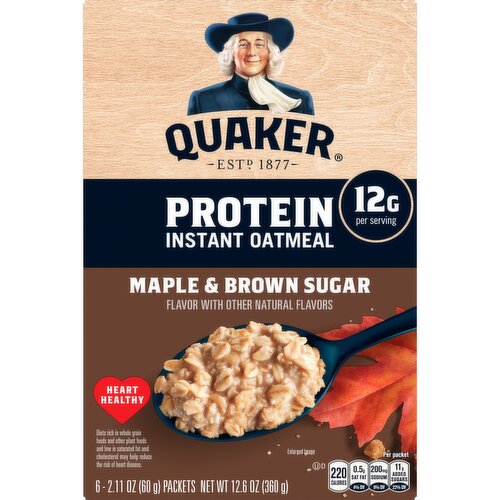 Quaker Protein Maple & Brown Sugar Instant Oatmeal, 2.11 oz, 6 count