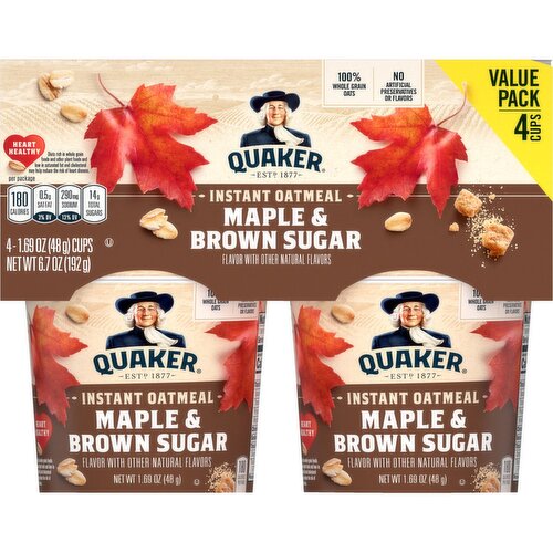 Quaker Instant Oatmeal Maple & Brown Sugar 6.7 Oz 4 Count Cup