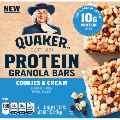 Quaker Protein Granola Bars Cookies & Cream 1.41 Oz, 5 Count