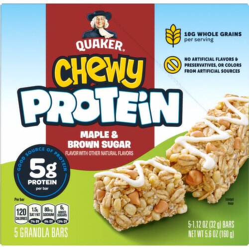 Quaker Chewy Protein Granola Bars Maple & Brown Sugar, 1.12 Oz X 5
