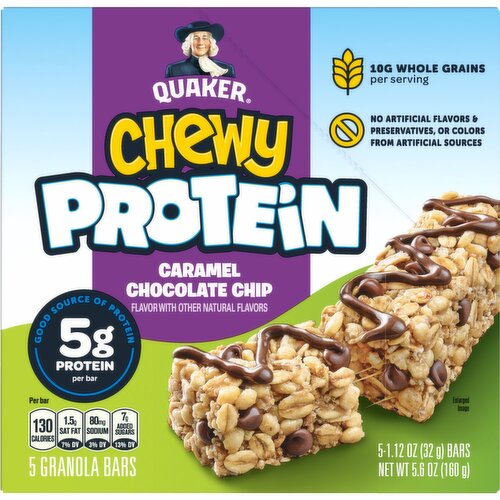 Quaker Chewy Protein Granola Bars Caramel Chocolate Chip, 5.6 Oz